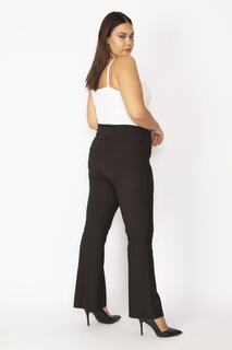 Женские эластичные широкие брюки большого размера в полоску черного цвета 65n28669 Şans, черный