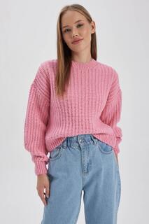 Крутой свитер оверсайз с круглым вырезом DeFacto, розовый
