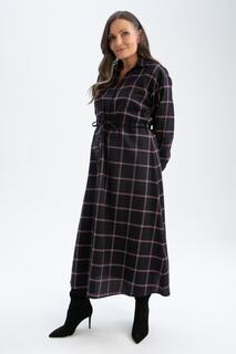 Традиционное клетчатое платье с длинным рукавом с рубашечным воротником DeFacto, черный