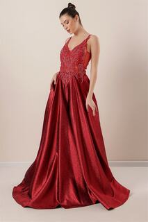 Топ из бисера, завязка на спине, длинное блестящее платье на подкладке, красное By Saygı, красный