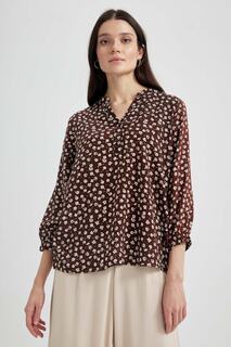 Традиционная рубашка с цветочным узором и воротником обычного кроя DeFacto, коричневый