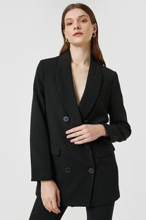 Женский двубортный пиджак с карманами и клапанами на пуговицах Koton, черный