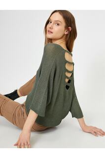 Женский зеленый свитер с детальной спиной Koton