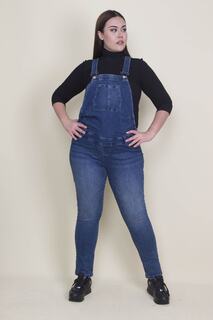 Женский джинсовый комбинезон большого размера темно-синего цвета 65n21342 Şans, синий