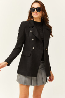 Женский зимний пиджак черного цвета на подкладке с карманами Olalook, черный