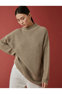 Трикотаж оверсайз с высоким воротником, кашемировый текстурированный свитер Koton, коричневый