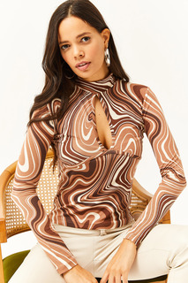 Женский кофейно-кремовый халат с глубоким вырезом из лайкры и трикотажной вискозной блузки Olalook, коричневый