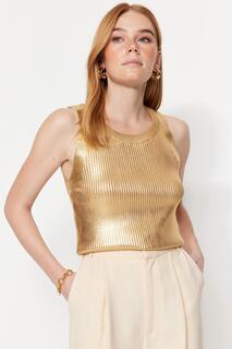 Трикотажная блузка с сусальным золотом Trendyol, золотой