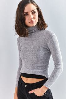 Женский мягкий свитер с высоким воротником и камзолом Bianco Lucci, серый