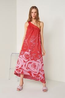 Трикотажное платье на одно плечо с цветочным узором JOIN US, красный