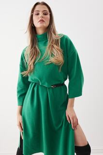Трикотажное платье с воротником-водолазкой и разрезами по бокам Vitrin, зеленый