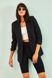 Женский пиджак со сборками и рукавами Bianco Lucci, черный