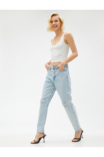 Джинсы с высокой талией и слегка зауженными штанинами — Mom Jeans Koton, синий