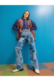 Джинсы с высокой талией Color Block – Мешковатые джинсы Koton, синий
