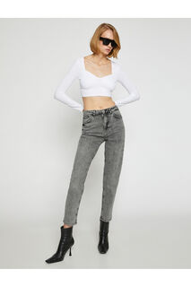 Джинсы с высокой талией и слегка зауженными штанинами с высокой талией — джинсы Mom Slim Koton, серый
