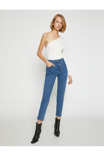 Джинсы с высокой талией и слегка зауженными штанинами с высокой талией — джинсы Mom Slim Koton, темно-синий