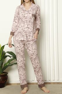Женский пижамный комплект с карманами и пуговицами, лайкра, кружево, коричневый Nicoletta