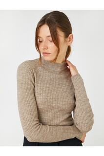 Трикотажный свитер в рубчик с высоким воротником Koton, коричневый