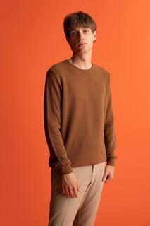 Трикотажный свитер приталенного кроя с круглым вырезом DeFacto, коричневый