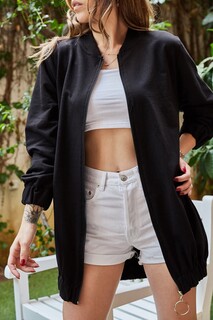 Длина туники на молнии Sweat XHAN, черный