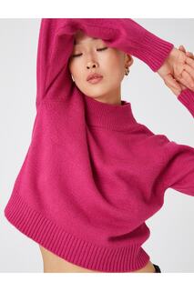 Трикотажный свитер с высоким воротником и ребристой отделкой Koton, розовый