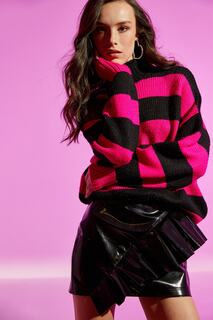 Женский свитер в полоску цвета фуксии Koton, фиолетовый