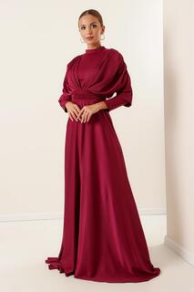 Длинное атласное платье на пуговицах со сборками спереди и сзади на подкладке By Saygı, розовый