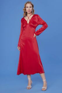 Длинное атласное платье с глубоким V-образным вырезом Vitrin, красный