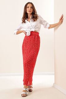 Длинная шифоновая юбка с эластичной резинкой на талии, красная плиссированная длинная шифоновая юбка с узором в форме сердца By Saygı, красный