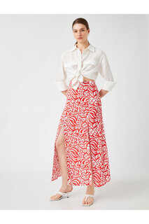 Длинная юбка с цветочным принтом и разрезом спереди Koton, красный