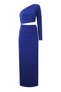 Длинное вечернее платье Saks с одним рукавом и драпировкой по бокам, с окном в пупке Whenever Company, темно-синий