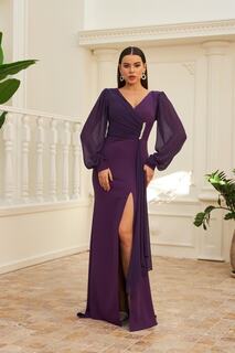 Длинное вечернее платье из шифона сливового цвета с пряжкой и деталью Carmen, фиолетовый