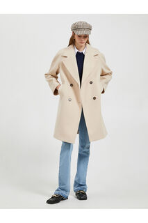 Длинное пальто-манжета, двубортное пальто с застежкой на пуговицы и детальным карманом Koton, экрю