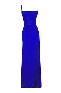 Длинное платье Sax с драпировкой и глубоким разрезом спереди Whenever Company, синий