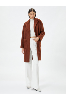 Длинное пальто оверсайз из букле, двубортное, с карманами, на подкладке Koton, коричневый