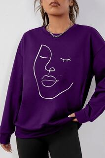 Женский свитшот оверсайз фиолетового цвета с принтом в виде лица MODAGEN, фиолетовый