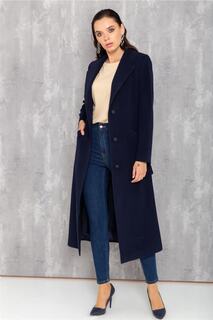 Длинное пальто с поясом и поясом Темно-синий 3624 Concept.