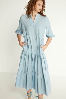 Длинное платье из жатого хлопка с карманами Vitrin, синий