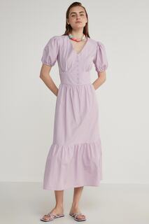 Длинное платье с V-образным вырезом и объемными рукавами Vitrin, фиолетовый