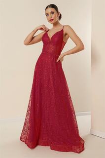Длинное платье с пайетками и вышивкой из бисера, красное By Saygı, красный