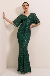 Длинное платье с пайетками, зеленое By Saygı, зеленый