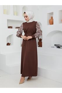 Длинное платье-хиджаб с рисунком зебры VOLT CLOTHİNG, коричневый