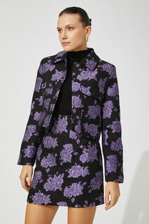 Жаккардовая укороченная куртка с карманами Многослойный воротник на кнопках Koton, фиолетовый