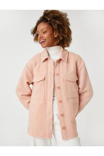 Куртка оверсайз с воротником рубашки и карманом с длинными рукавами Koton, розовый