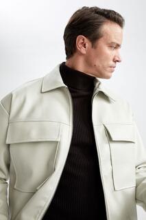 Куртка оверсайз с рубашечным воротником, пальто из искусственной кожи DeFacto, экрю