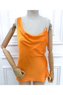 Жемчужная блузка с рюшами и воротником Dilvin, оранжевый