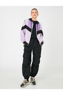 Куртка пилота с цветными блоками на молнии, с капюшоном и карманами Koton, фиолетовый