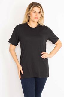 Женская базовая блузка большого размера черного цвета с круглым вырезом 65n35424 Şans, черный
