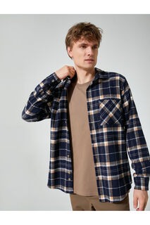 Рубашка Lumberjack с аппликацией и карманами Классический воротник с длинными рукавами Koton, темно-синий