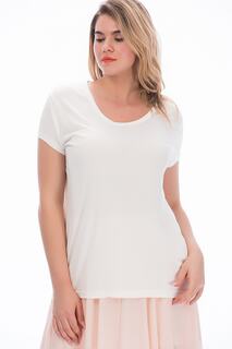 Женская базовая блузка большого размера из костяного хлопка с круглым вырезом 65n15791 Şans, экрю